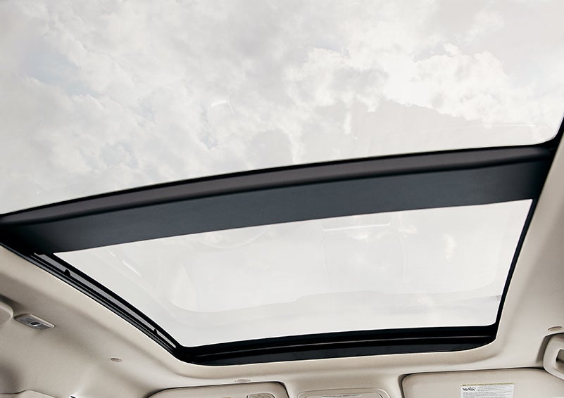 The available panoramic Vista Roof® is shown from inside a 2023 Lincoln Corsair® SUV. | Eby Lincoln in Goshen IN