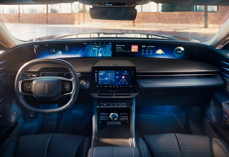 A large panoramic display is shown on the dashboard of a 2024 Lincoln Nautilus® SUV | Eby Lincoln in Goshen IN